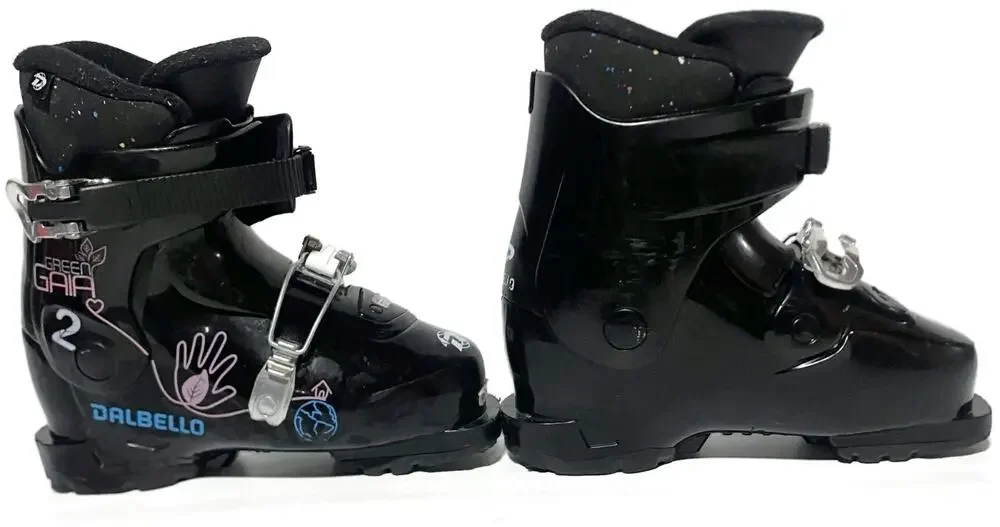 Dalbello Green Gaia 2 GW Youth Ski Boots Size 6.5 Black 2-Buckle GripWalk Junior